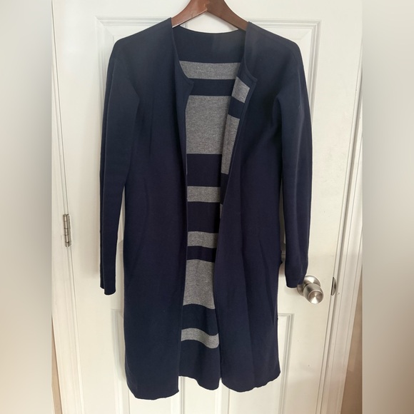 Athleta Reversible Explore Open Front Longline Cardigan Navy Gray Stripe - XXS - Picture 10 of 11